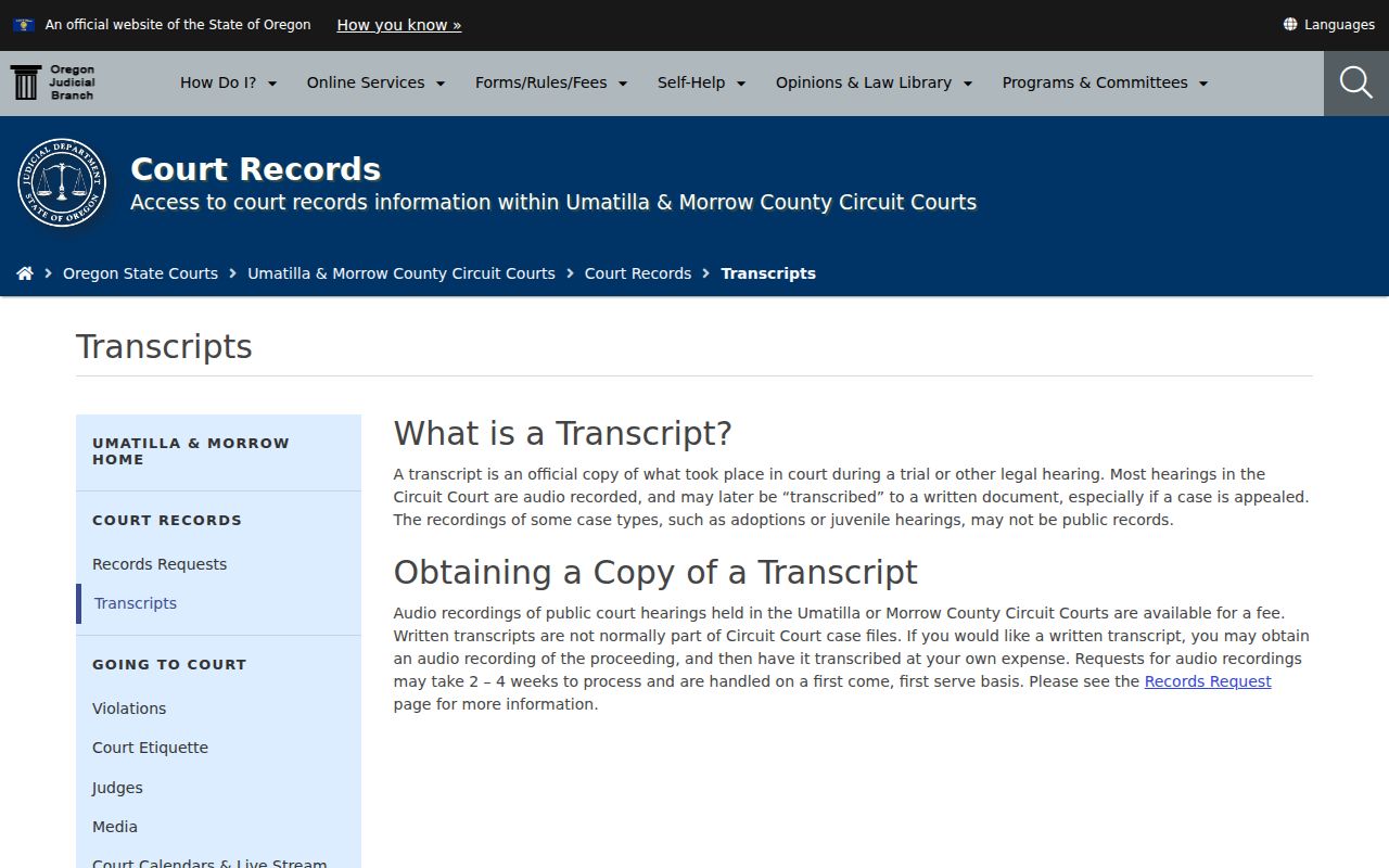 Sixth Judicial District court audio and transcript request page