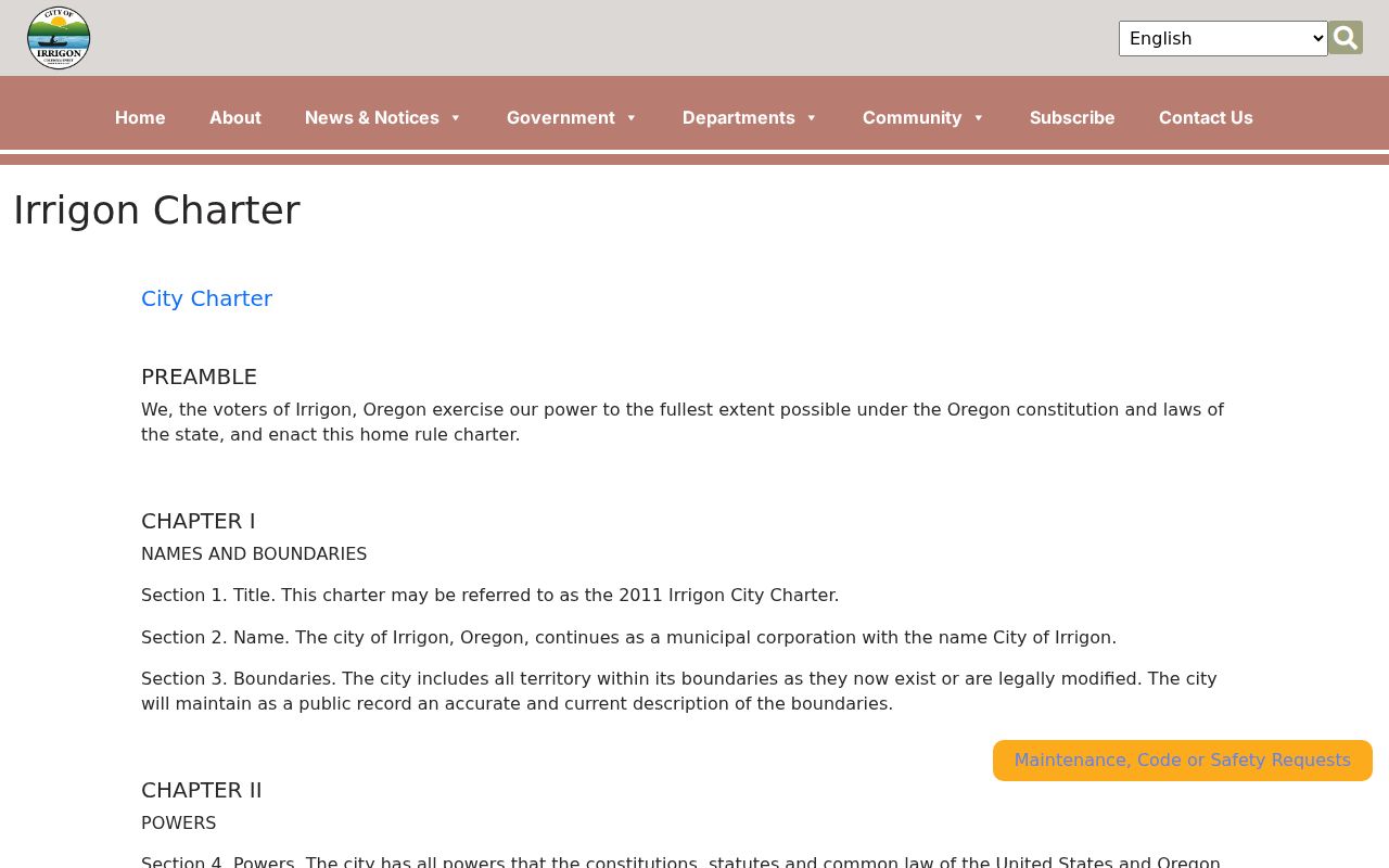 Irrigon criminal history city charter court authority