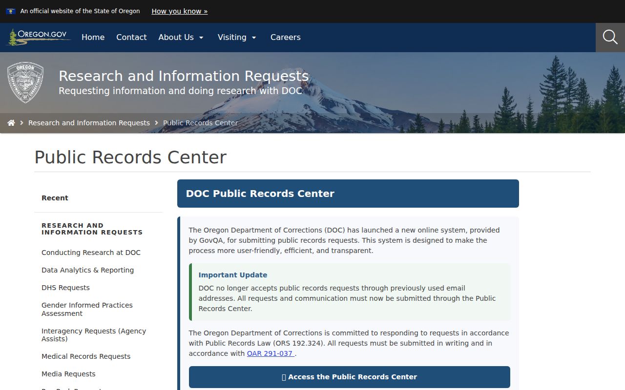 Irrigon criminal history Oregon corrections records request