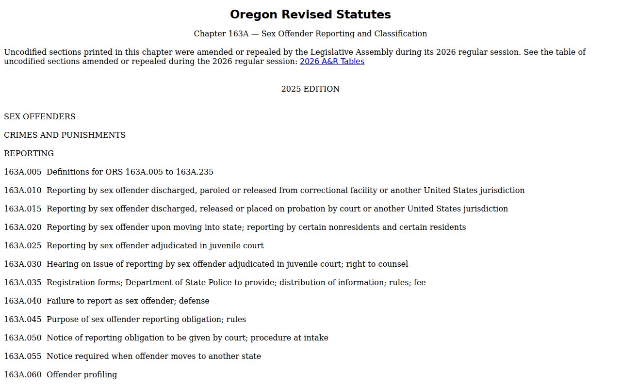 Oregon sex offender statutes for Morrow County registry checks